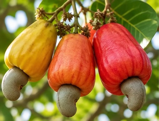 Fresh cashew fruit with attached kernels, sourced in India
